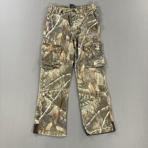 Realtree Edge Pants Kids Large 10-12 Brown Camo Cargo Hunting Elastic Waist